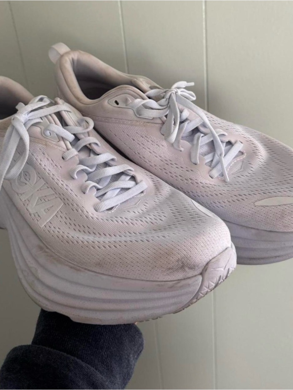Hoka Women's Pale Gray/White Running Shoe - Picture 2 of 2
